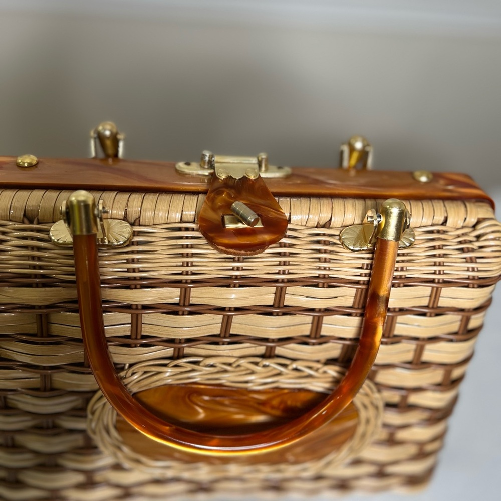 Vintage Woven Straw Purse Handmade in British HongKong circa 1950’s/60’s - Picture 6 of 13
